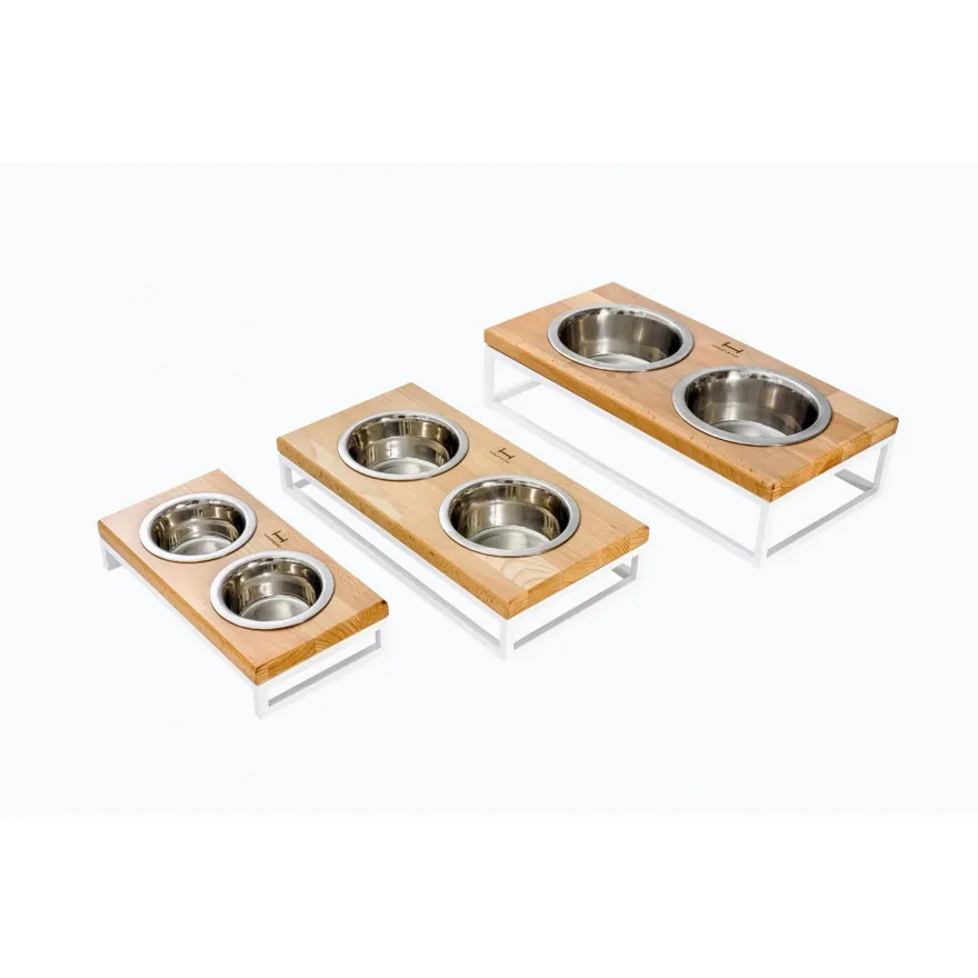 Миски на підставці для котів і собак Harley&Cho Lunch Bar Natural Wood + White S дерево/сталь 2*450 мл / 7 см