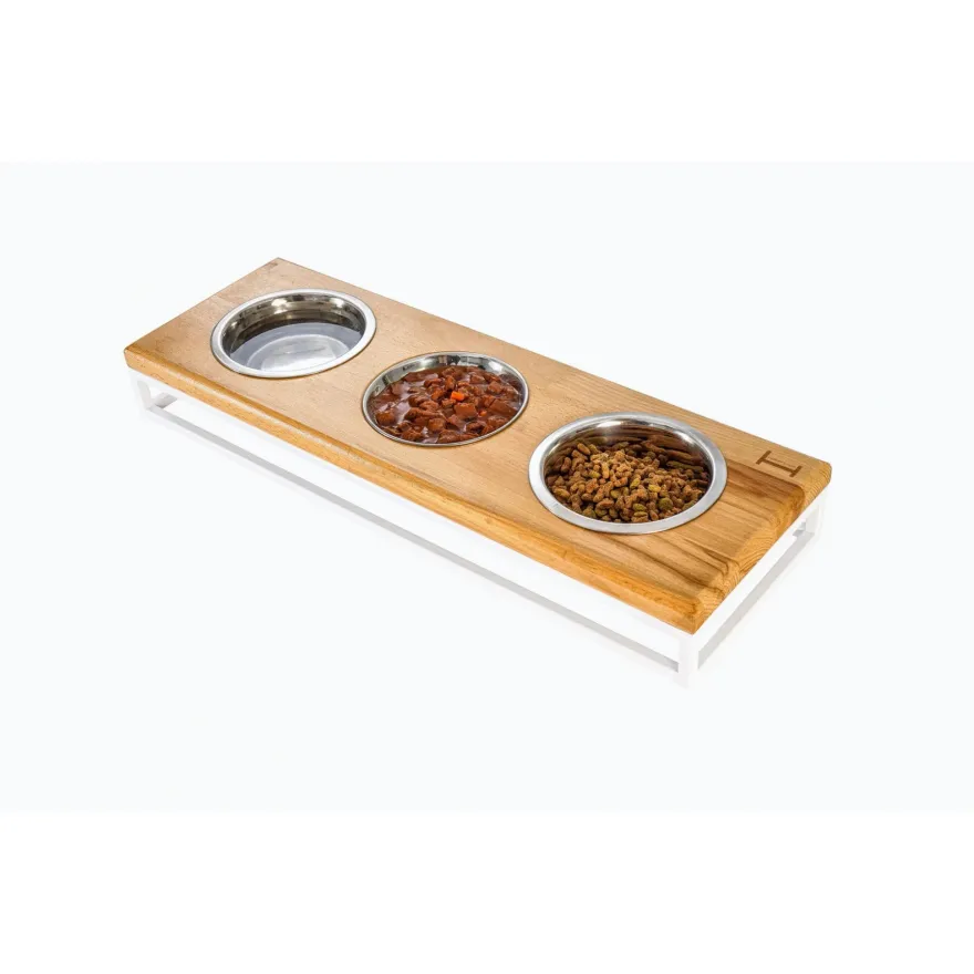 Миски на подставке Harley&Cho Lunch Bar Natural Wood + White S (на 3 миски)
