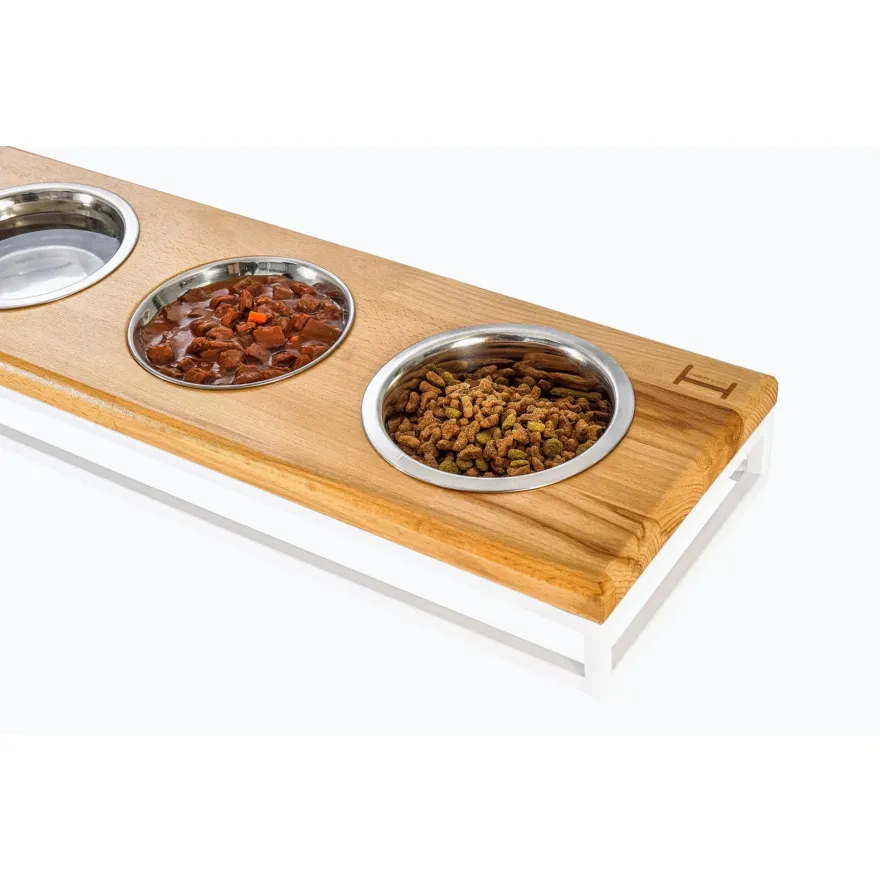 Миски на подставке Harley&Cho Lunch Bar Natural Wood + White S (на 3 миски)