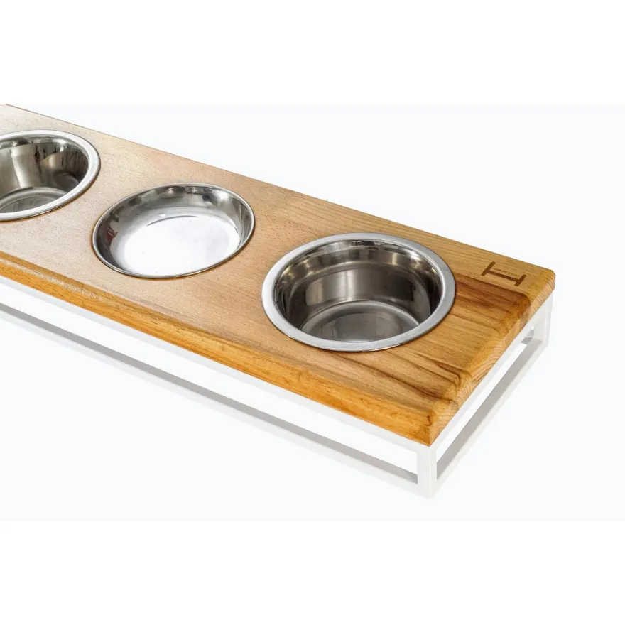 Миски на подставке Harley&Cho Lunch Bar Natural Wood + White S (на 3 миски)