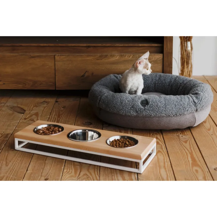 Миски на подставке Harley&Cho Lunch Bar Natural Wood + White S (на 3 миски)