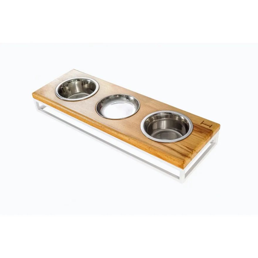 Миски на подставке Harley&Cho Lunch Bar Natural Wood + White S (на 3 миски)