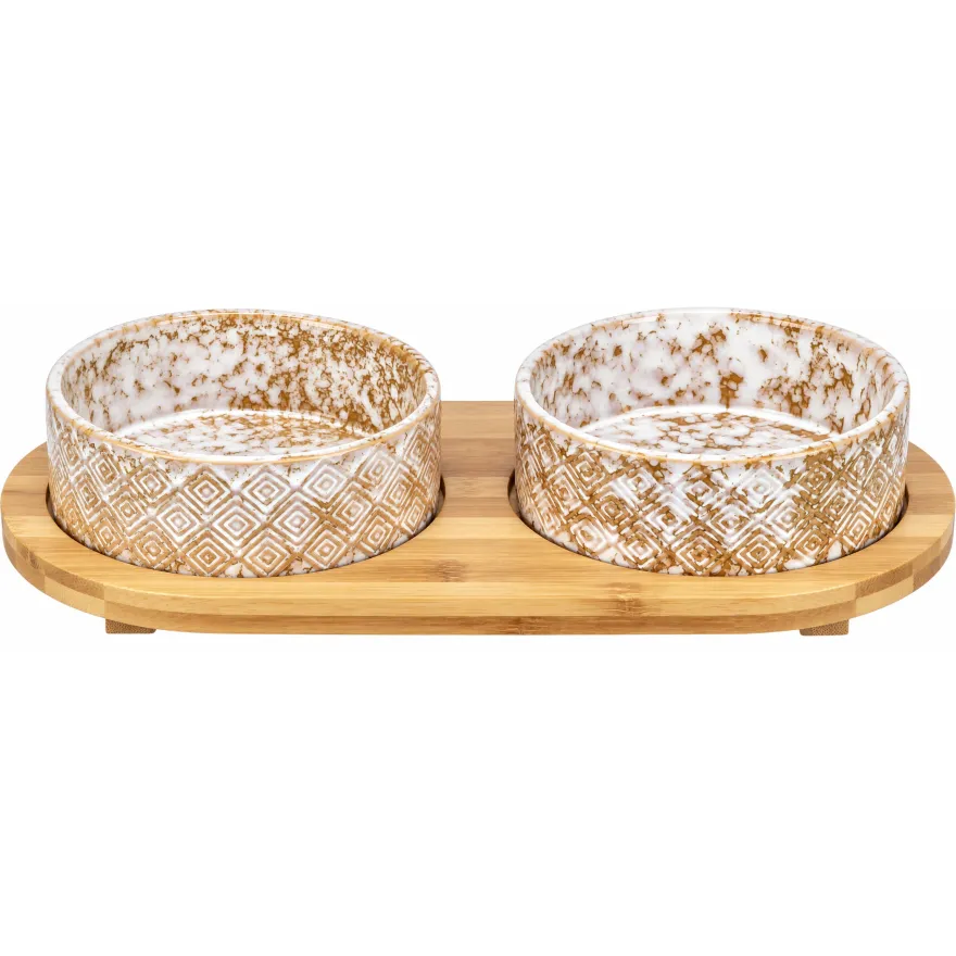 Миски на подставке для собак Trixie Bowl Set Ceramic/Bamboo керамика/бамбук 2*300 мл 12см белый