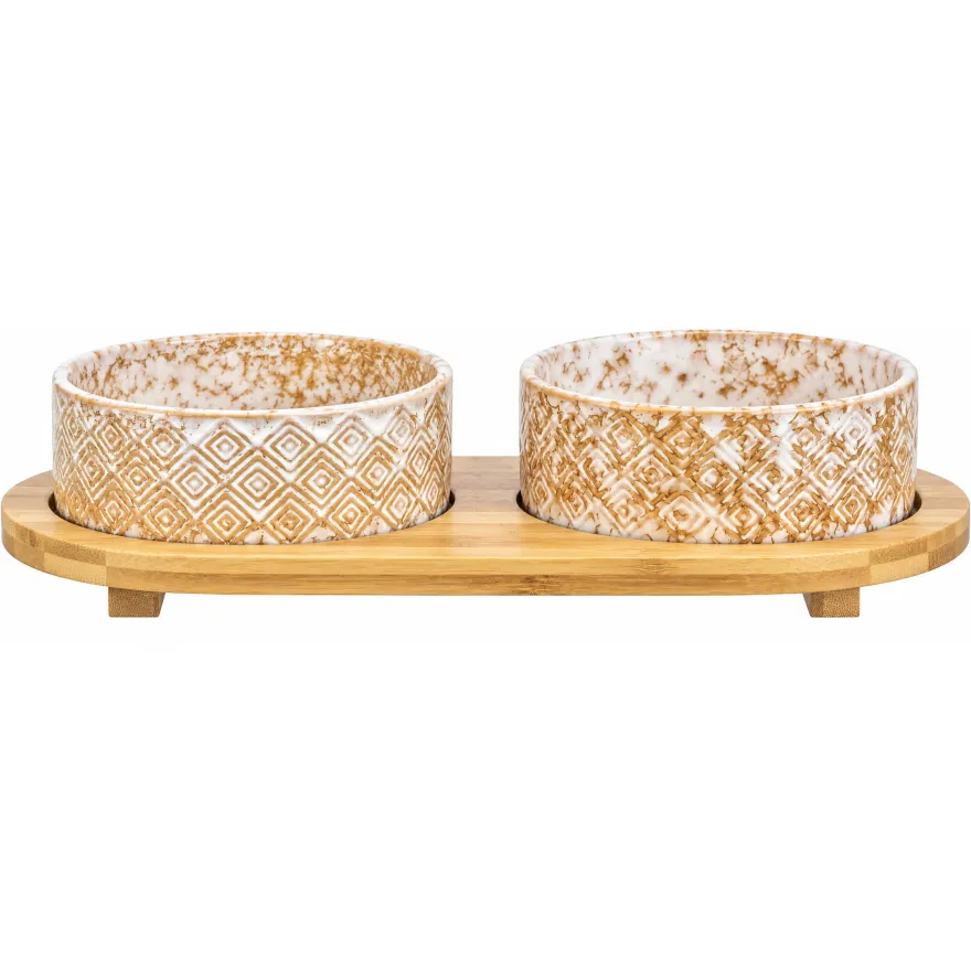 Миски на подставке для собак Trixie Bowl Set Ceramic/Bamboo керамика/бамбук 2*300 мл 12см белый