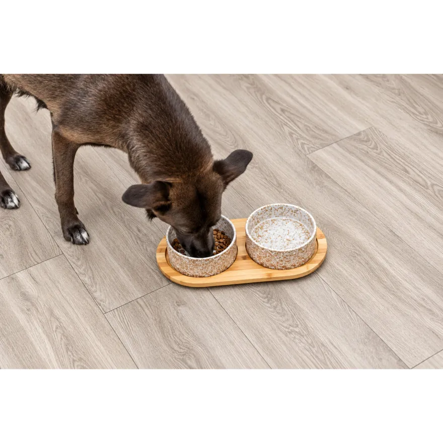 Миски на подставке для собак Trixie Bowl Set Ceramic/Bamboo керамика/бамбук 2*300 мл 12см белый