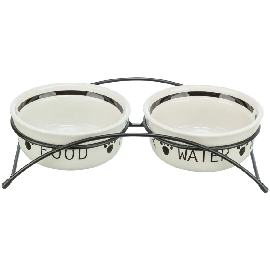 Миски на подставке для собак Trixie Bowl Set Eat on Feet металл/керамика белые 2*600 мл / 9 см