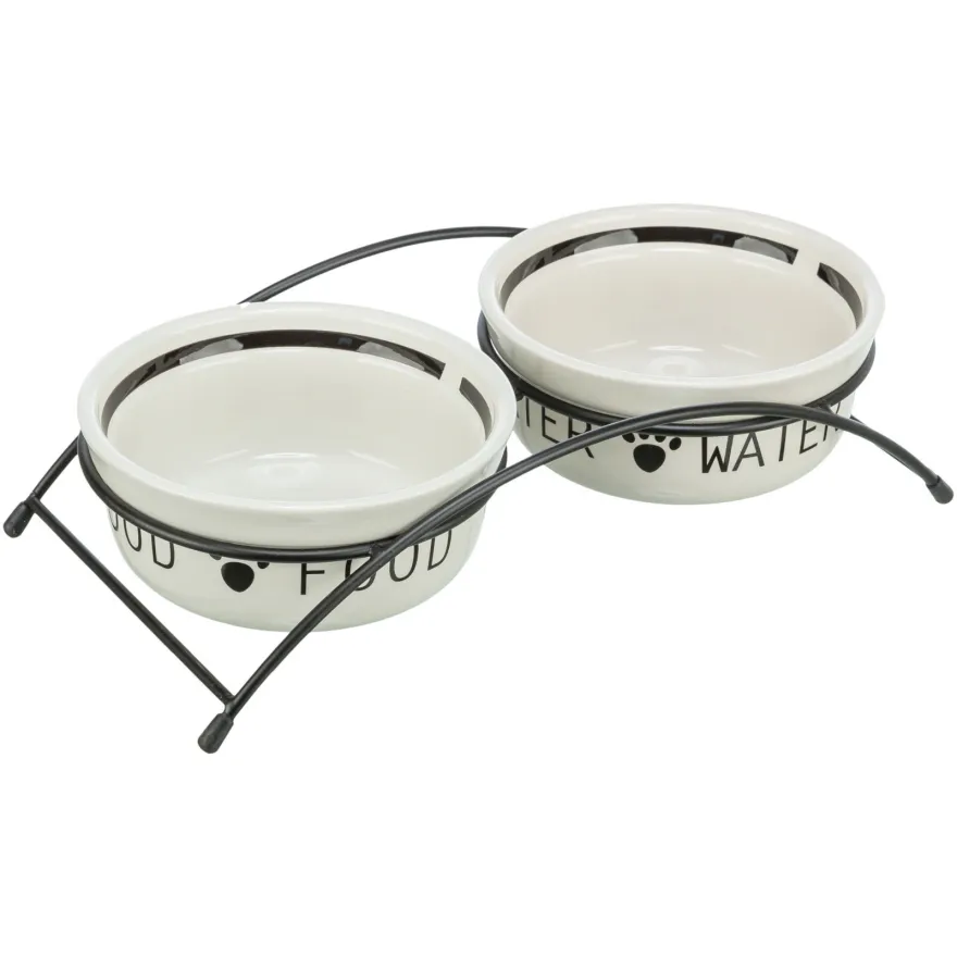 Миски на подставке для собак Trixie Bowl Set Eat on Feet металл/керамика белые 2*600 мл / 9 см