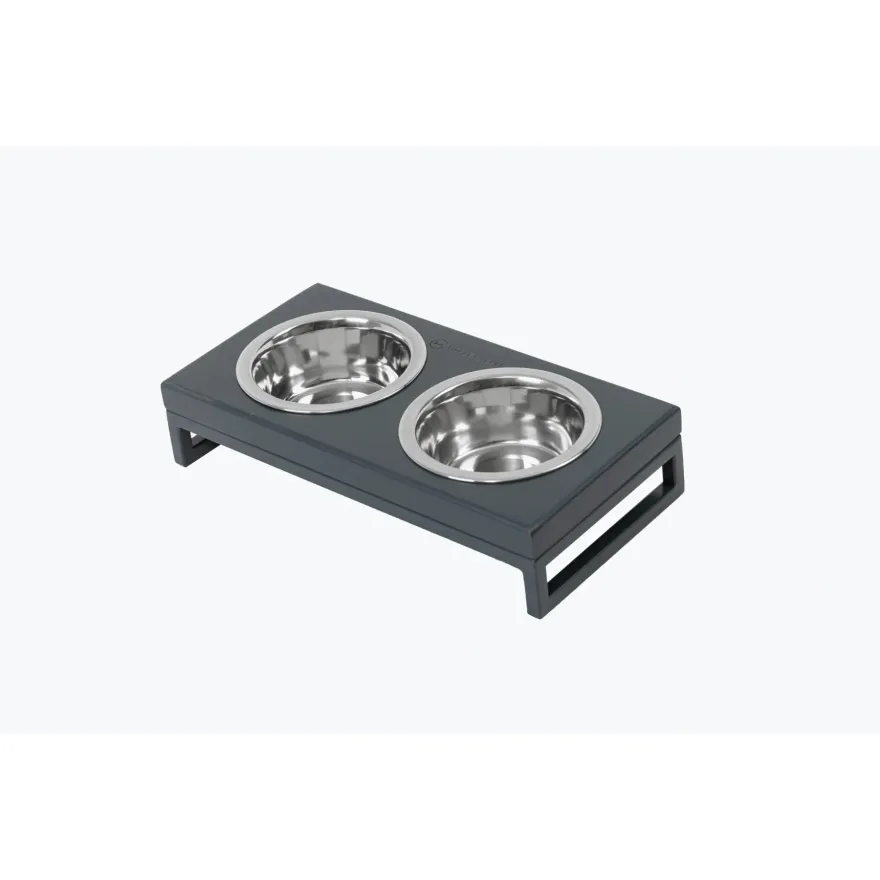 Миски на підставці для собак Harley&Cho Lunch Bar Gray Wood + Gray M дерево/сталь 2*750 мл / 10 см