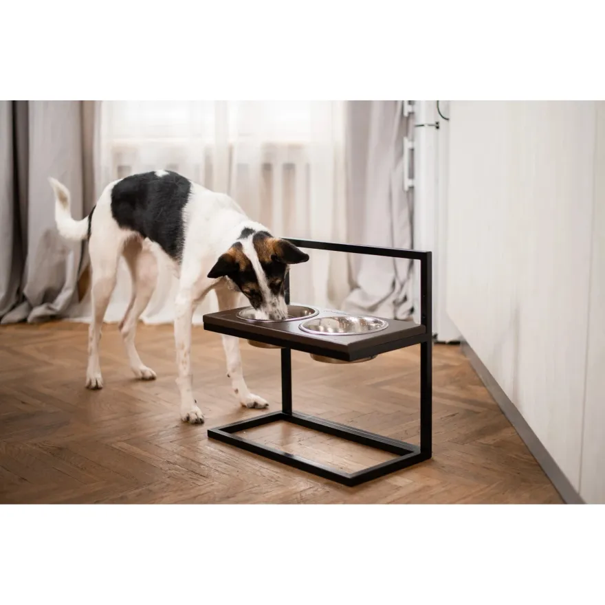 Миски на регулируемой подставке Harley&Cho Lift Brown Wood + Black L