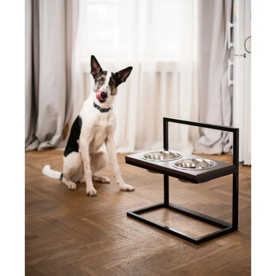 Миски на регулируемой подставке Harley&Cho Lift Brown Wood + Black L