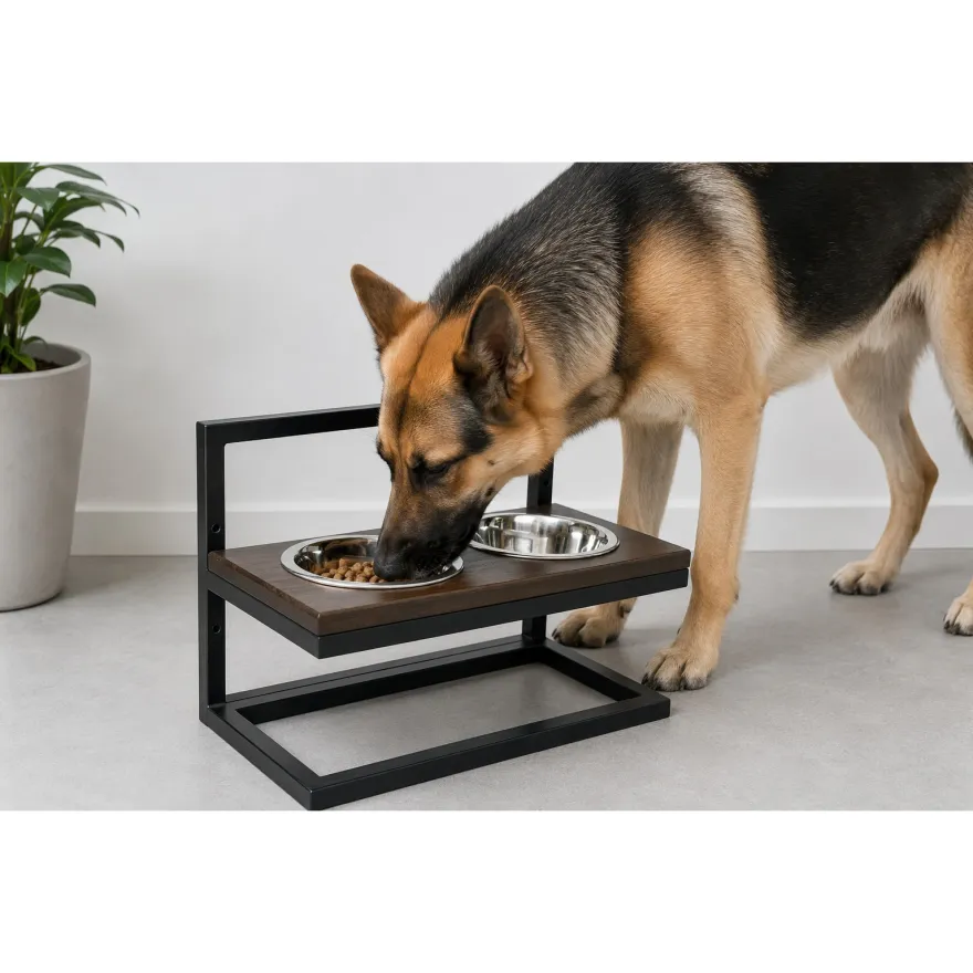 Миски на регулируемой подставке Harley&Cho Lift Brown Wood + Black M