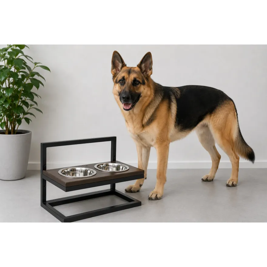 Миски на регулируемой подставке Harley&Cho Lift Brown Wood + Black M