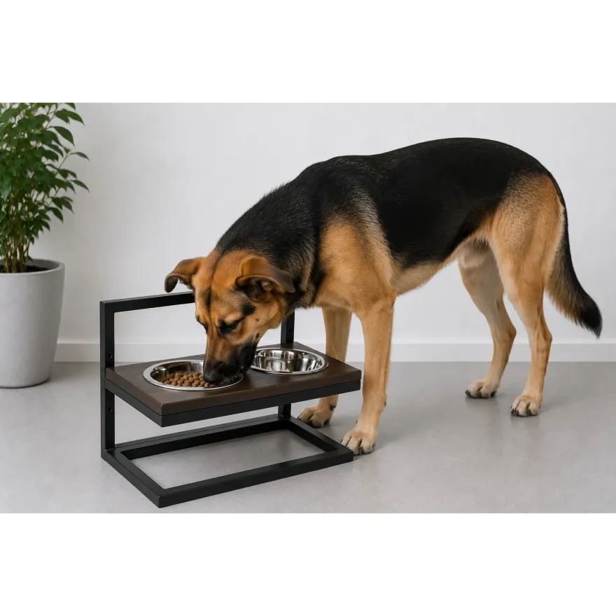 Миски на регулируемой подставке Harley&Cho Lift Brown Wood + Black M