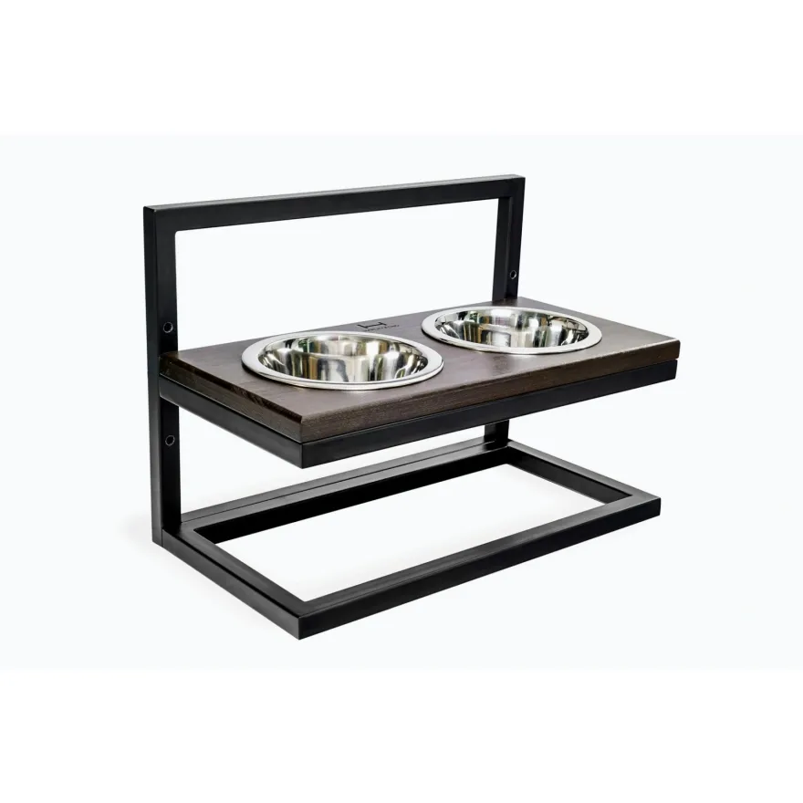 Миски на регулируемой подставке Harley&Cho Lift Brown Wood + Black M