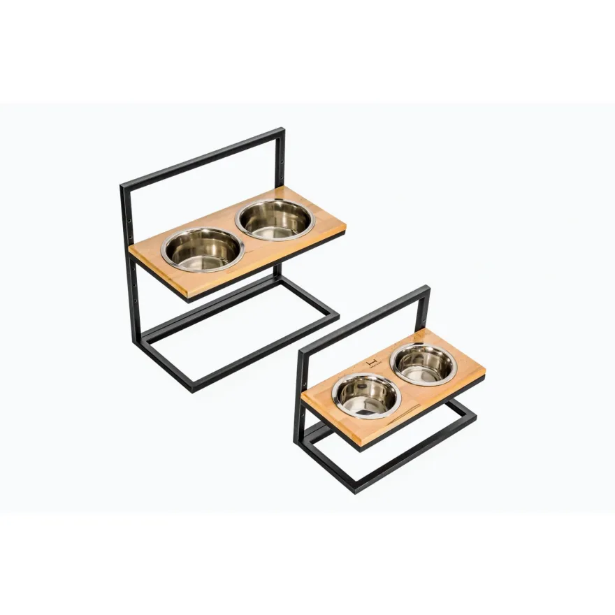 Миски на регульованій підставці для собак Harley&Cho Lift Natural Wood + Black L дерево/сталь 2*1,8 л / 40 см