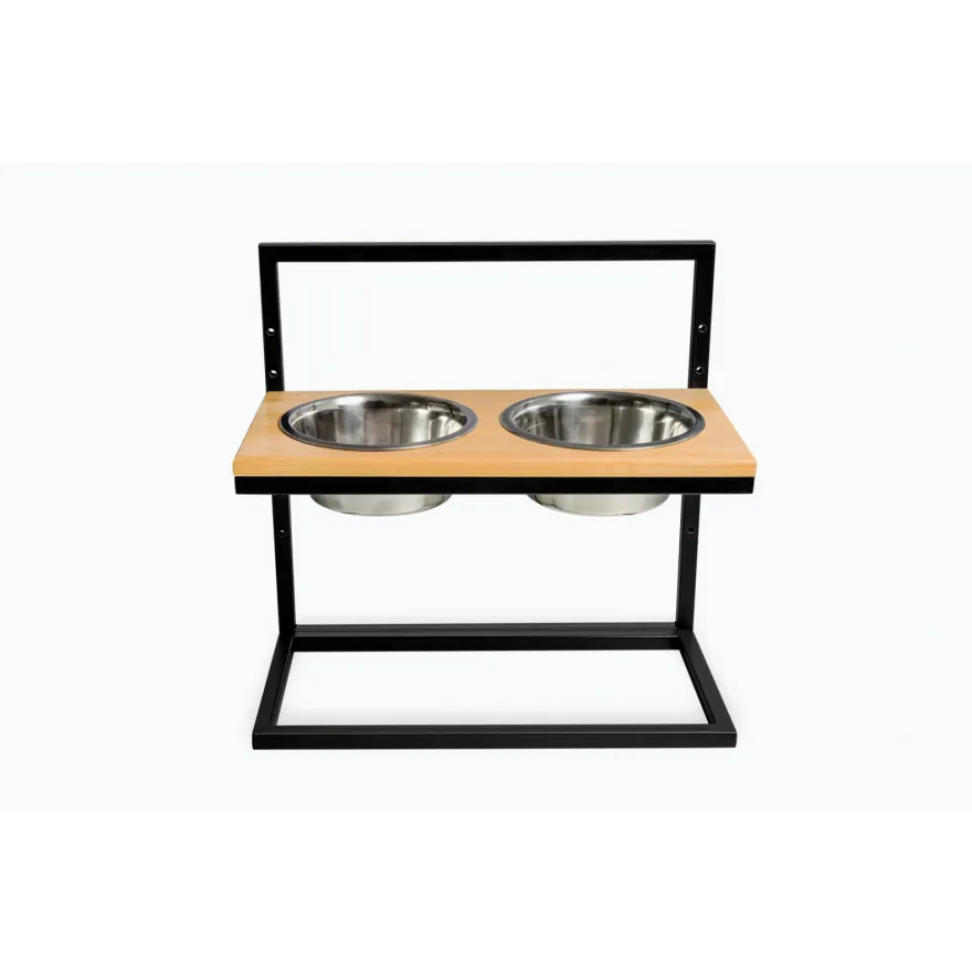 Миски на регульованій підставці для собак Harley&Cho Lift Natural Wood + Black L дерево/сталь 2*1,8 л / 40 см