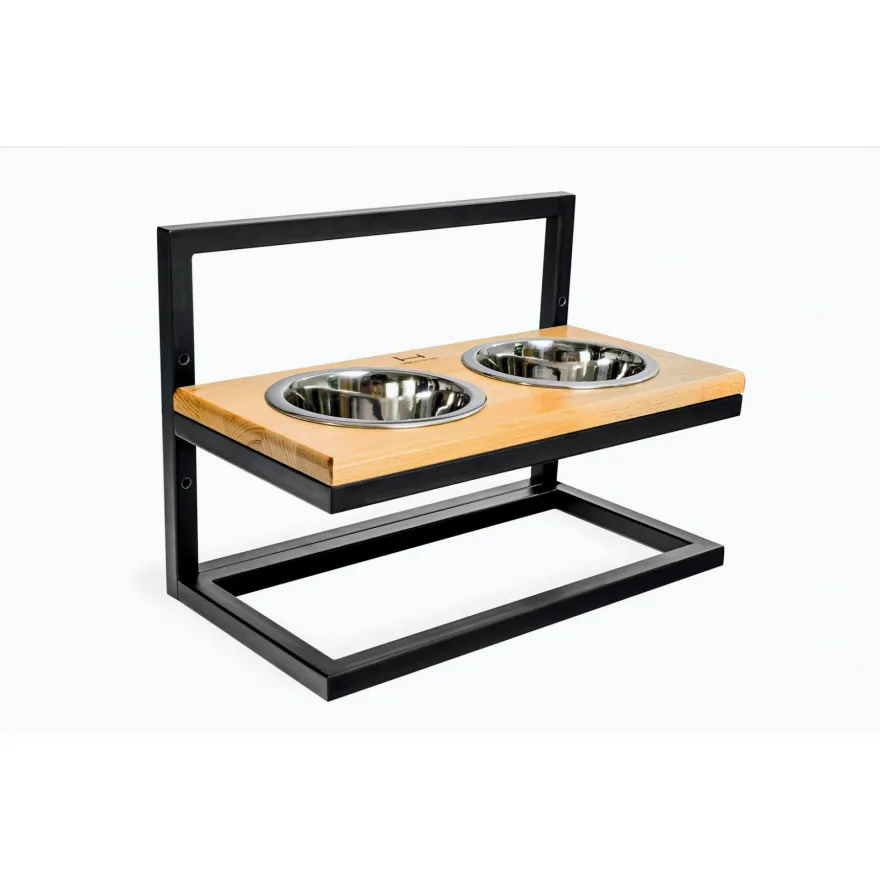 Миски на регулируемой подставке Harley&Cho Lift Natural Wood + Black M