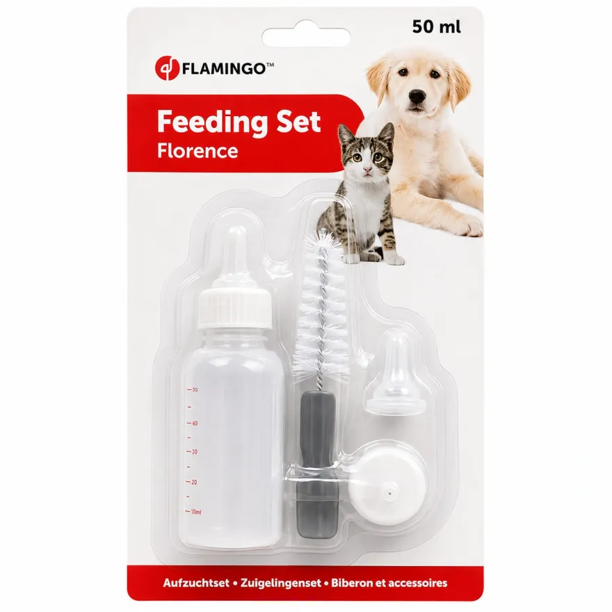 Набір для вигодовування кошенят і цуценят Flamingo Feeding Bottle з щіткою та 3 сосками 50 мл Набір для вигодовування кошенят і цуценят Flamingo Feeding Bottle з щіткою та 3 сосками 50 мл