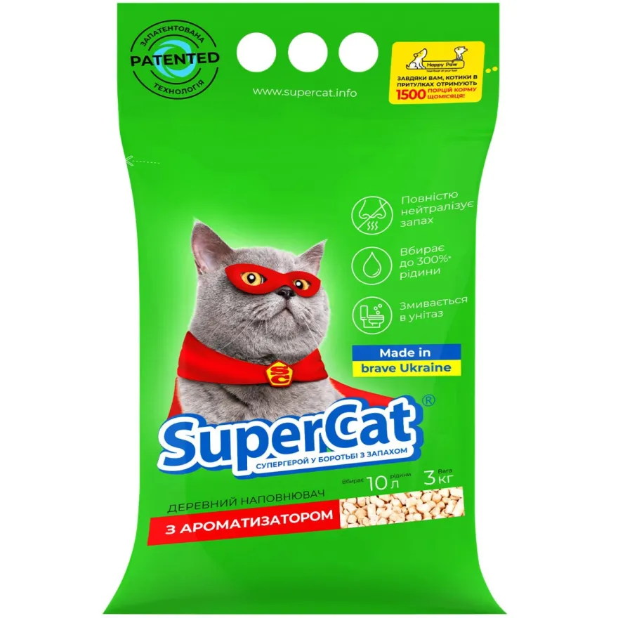 Наповнювач деревний SuperCat з ароматизатором 3кг (зелений)