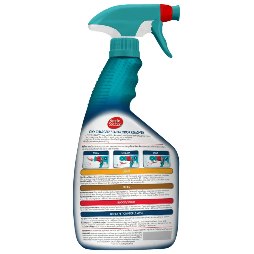Насичений киснем засіб Simple Solution Oxy Charged Stain & Odor Remover для нейтралізації запахів та видалення плям від життєдіяльності тварин 945мл