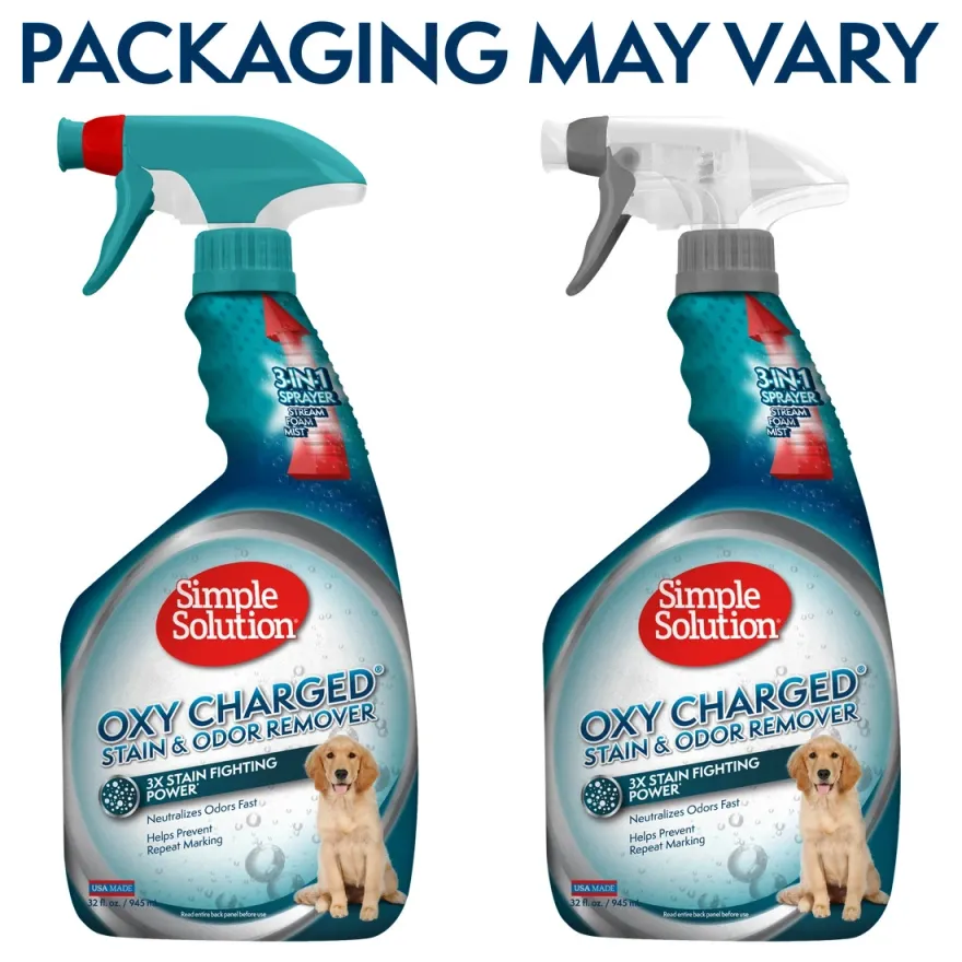 Насичений киснем засіб Simple Solution Oxy Charged Stain & Odor Remover для нейтралізації запахів та видалення плям від життєдіяльності тварин 945мл