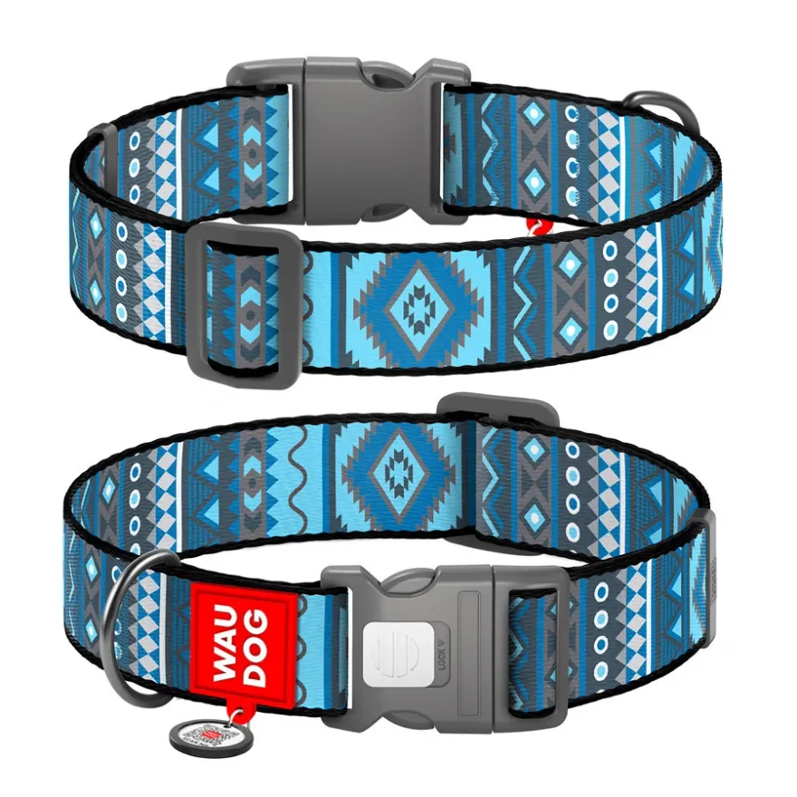 Нашийник для собак WAUDOG Nylon "Етно синій" нейлоновий L з QR-паспортом 33-49 см / 25 мм Нашийник для собак WAUDOG Nylon "Етно синій" нейлоновий L з QR-паспортом 33-49 см / 25 мм