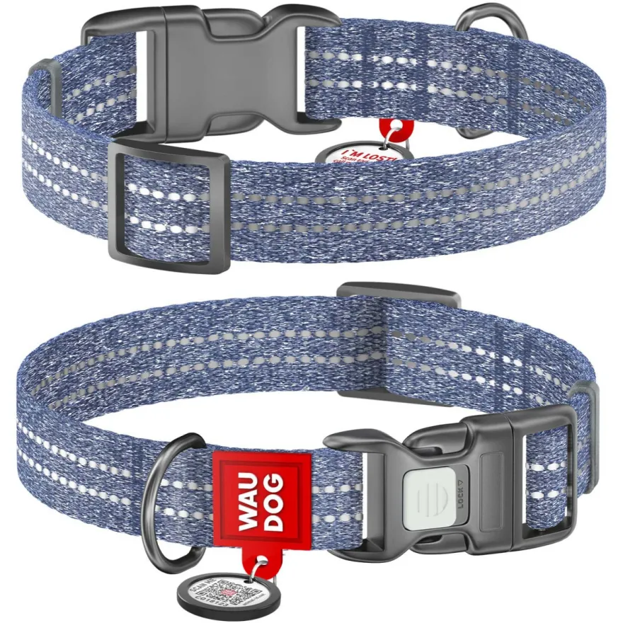 Нашийник для собак WAUDOG Re-cotton відновлена бавовна S з QR-паспортом 25-35 см / 15 мм синій Нашийник для собак WAUDOG Re-cotton відновлена бавовна S з QR-паспортом 25-35 см / 15 мм синій