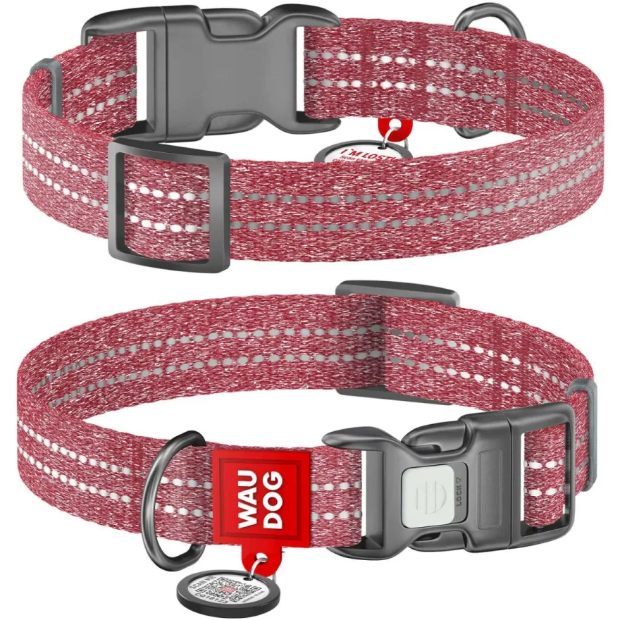 Нашийник для собак WAUDOG Re-cotton відновлена бавовна XL з QR-паспортом 37-58 см / 25 мм червоний