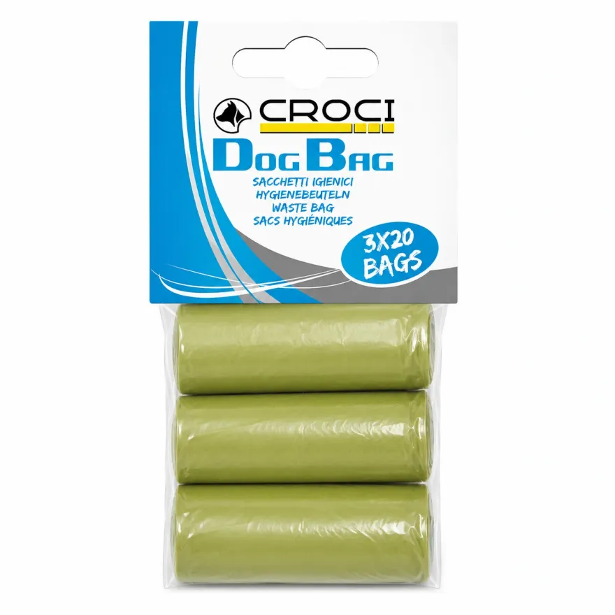 Пакети Croci Eco Baggy для прибирання за тваринами біорозкладні 20*3 шт салатові Пакети Croci Eco Baggy для прибирання за тваринами біорозкладні 20*3 шт салатові