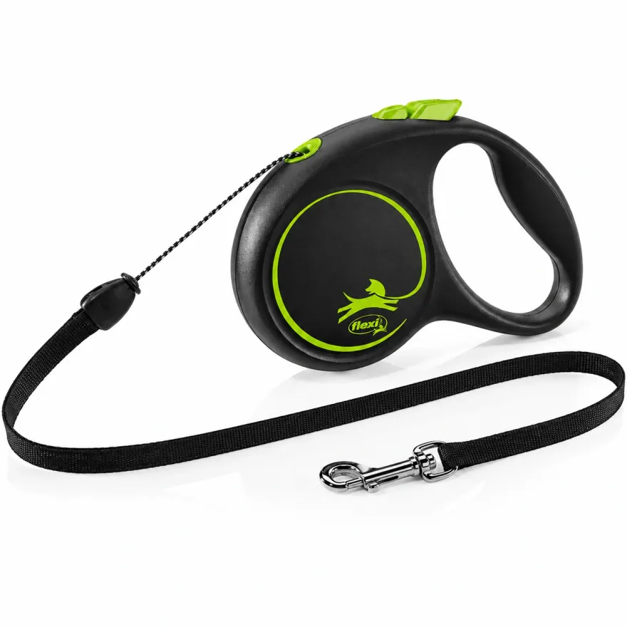 Повідець-рулетка Flexi Black Design M для собак вагою до 20 кг трос 5 м зелена