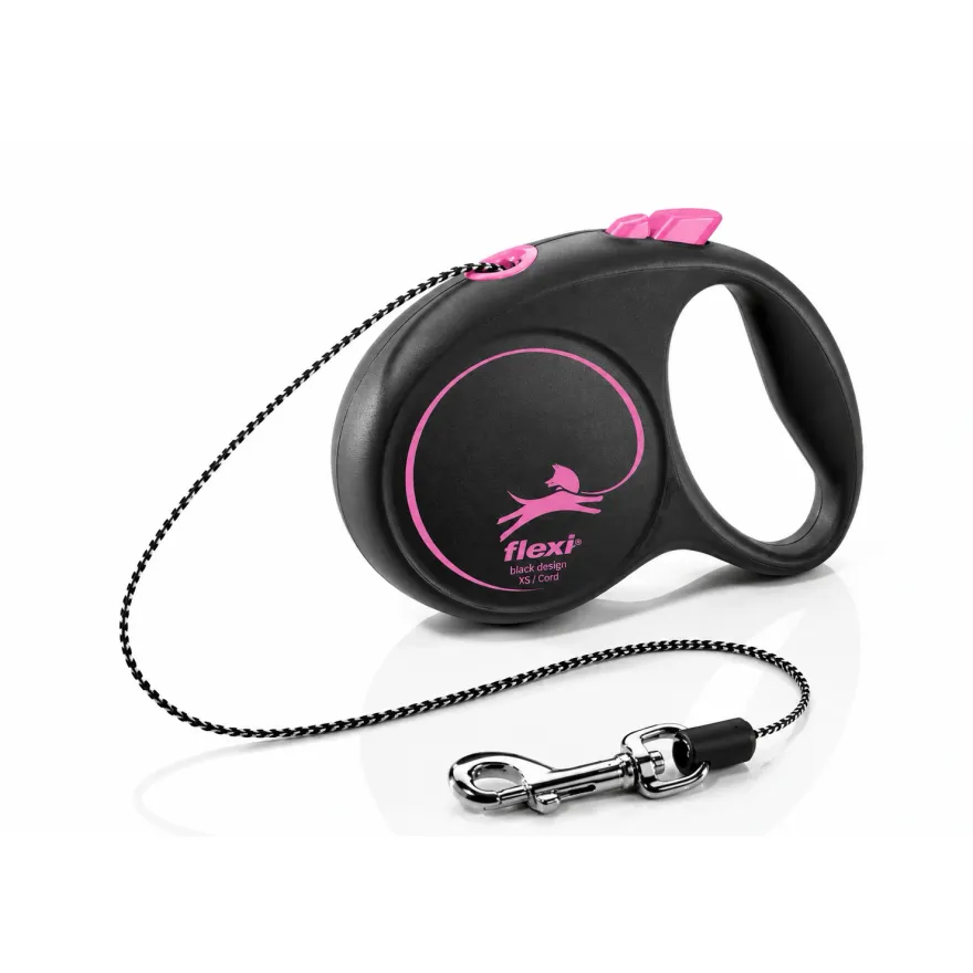 Повідець-рулетка Flexi Black Design XS для собак вагою до 8 кг трос 3 м рожева