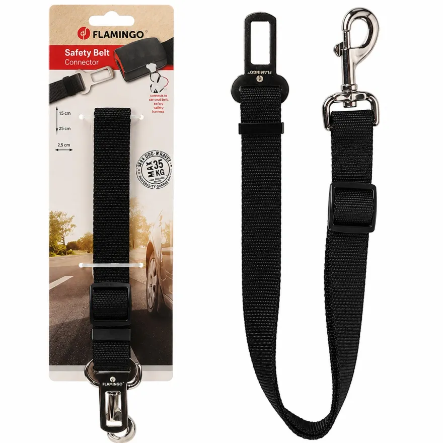 Ремінь безпеки в автомобіль Flamingo Car Safety Belt для собак L чорний 55-85 см / 25 мм