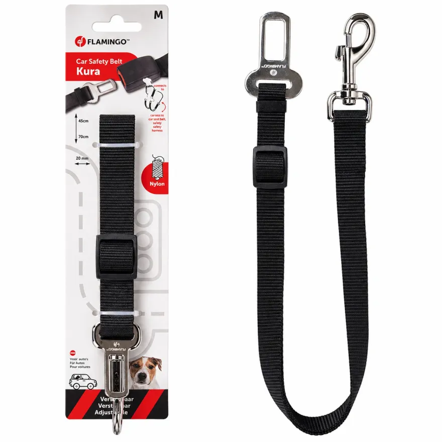 Ремінь безпеки в автомобіль Flamingo Car Safety Belt для собак M чорний 45-70 см / 20 мм