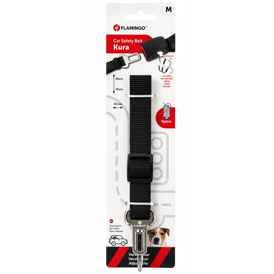 Ремінь безпеки в автомобіль Flamingo Car Safety Belt для собак M чорний 45-70 см / 20 мм