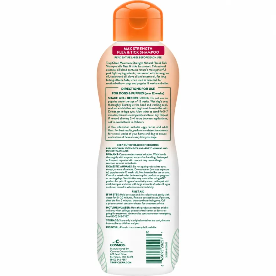 Шампунь TropiClean Flea & Tick "Максимальна сила" від бліх і кліщів для собак 592 мл