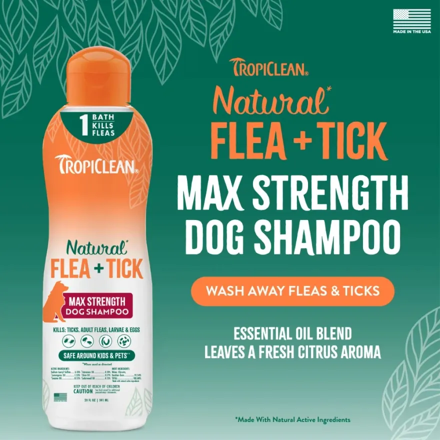 Шампунь TropiClean Flea & Tick "Максимальна сила" від бліх і кліщів для собак 592 мл