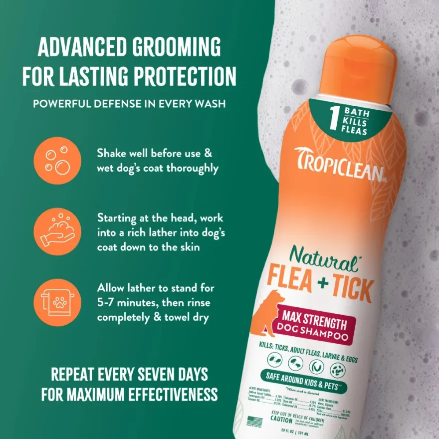 Шампунь TropiClean Flea & Tick "Максимальна сила" від бліх і кліщів для собак 592 мл