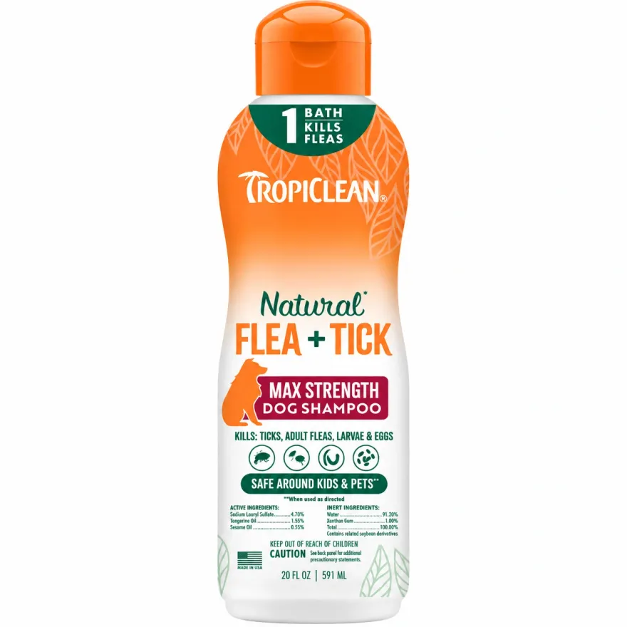 Шампунь TropiClean Flea & Tick "Максимальна сила" від бліх і кліщів для собак 592 мл
