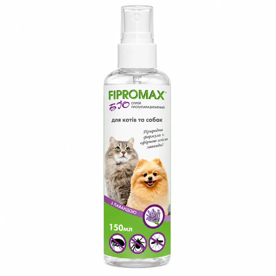 Спрей від бліх і кліщів FIPROMAX Bio для котів та собак 150 мл