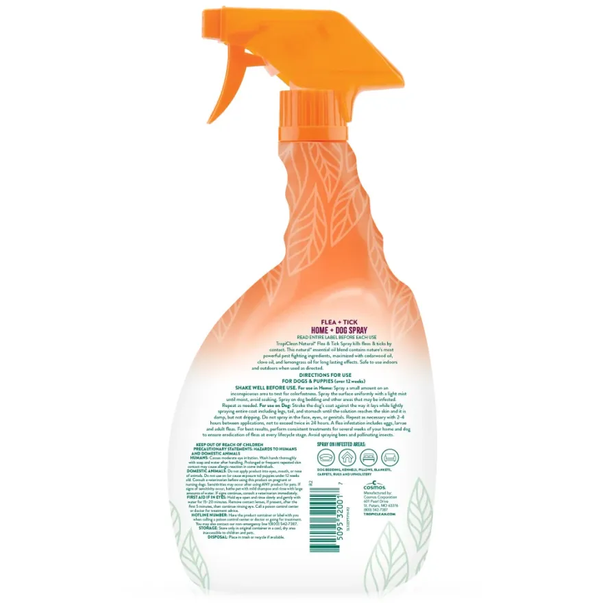 Спрей від бліх і кліщів TropiClean Flea & Tick "Максимальна сила" для собак 473 мл