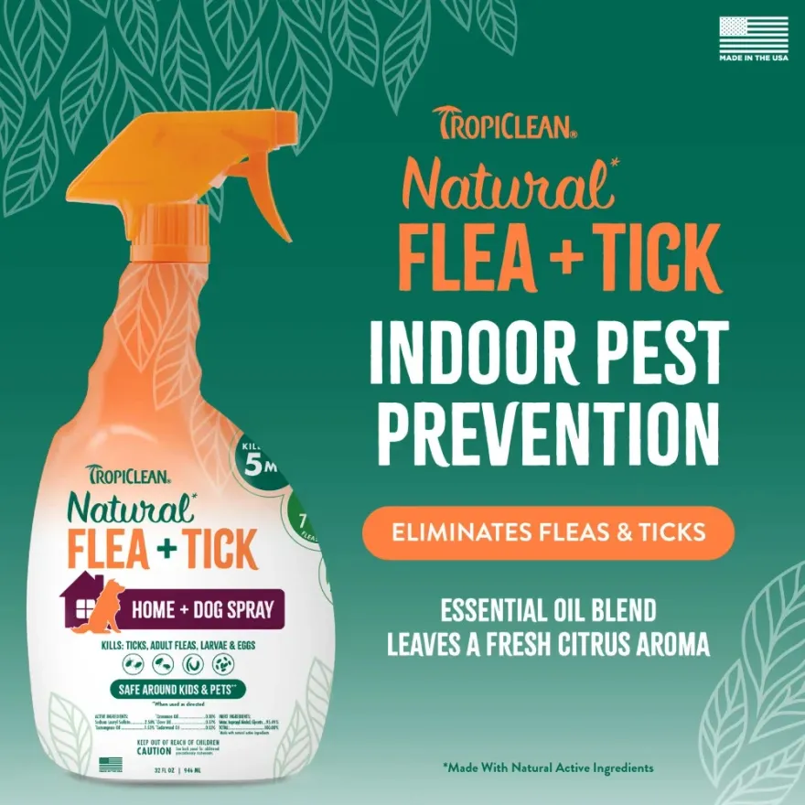 Спрей від бліх і кліщів TropiClean Flea & Tick "Максимальна сила" для собак 473 мл