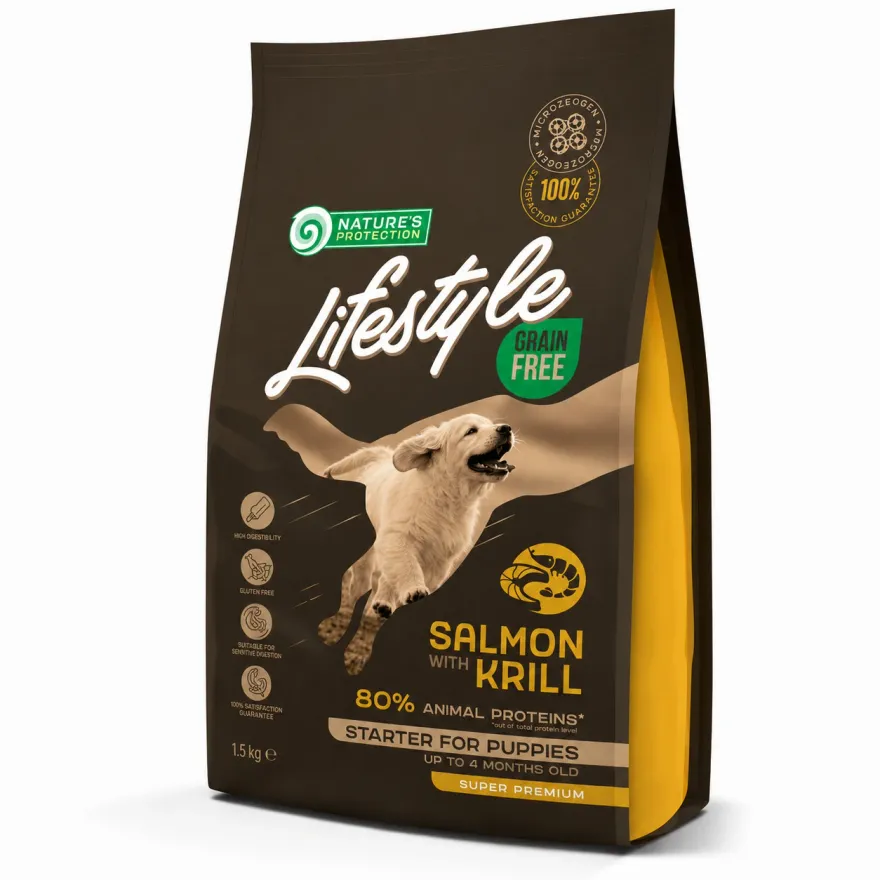 Сухий корм для цуценят усіх порід Nature's Protection Lifestyle Grain Free Salmon & Krill Starter For Puppies з лососем і крилем 1,5 кг Сухий корм для цуценят усіх порід Nature's Protection Lifestyle Grain Free Salmon & Krill Starter For Puppies з лососем і крилем 1,5 кг