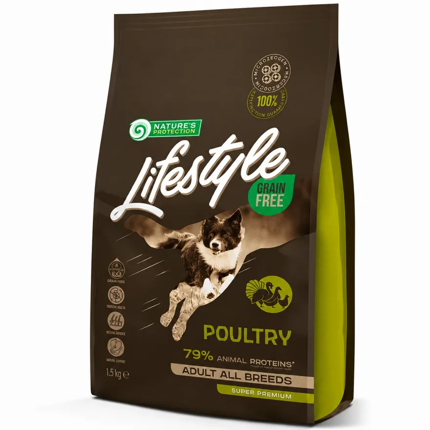 Сухий корм для дорослих собак усіх порід Nature's Protection Lifestyle Grain Free Poultry Adult All Breeds з м'ясом птиці 1,5 кг Сухий корм для дорослих собак усіх порід Nature's Protection Lifestyle Grain Free Poultry Adult All Breeds з м'ясом птиці 1,5 кг