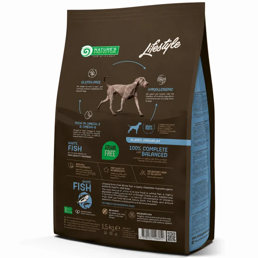 Сухий корм для дорослих собак усіх порід Nature's Protection Lifestyle Grain Free White Fish Adult All Breeds з білою рибою 1,5 кг