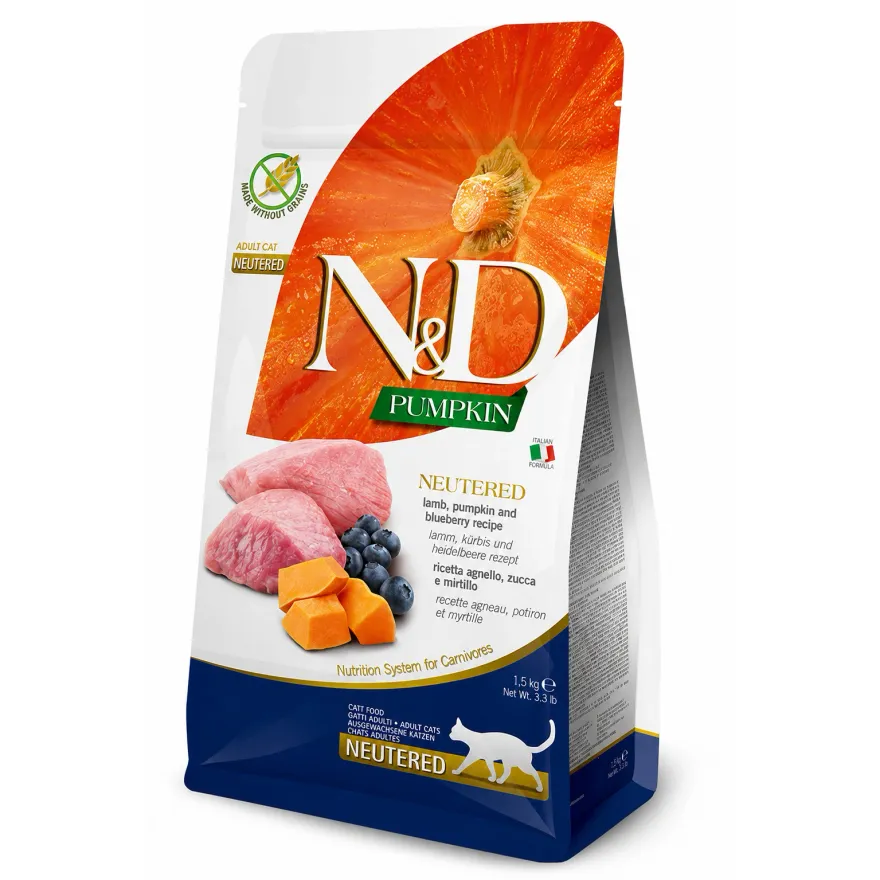 Сухий корм для стерилізованих котів Farmina N&D Pumpkin Grain Free Adult Neutered Lamb & Blueberry з ягням, гарбузом і лохиною 300 г
