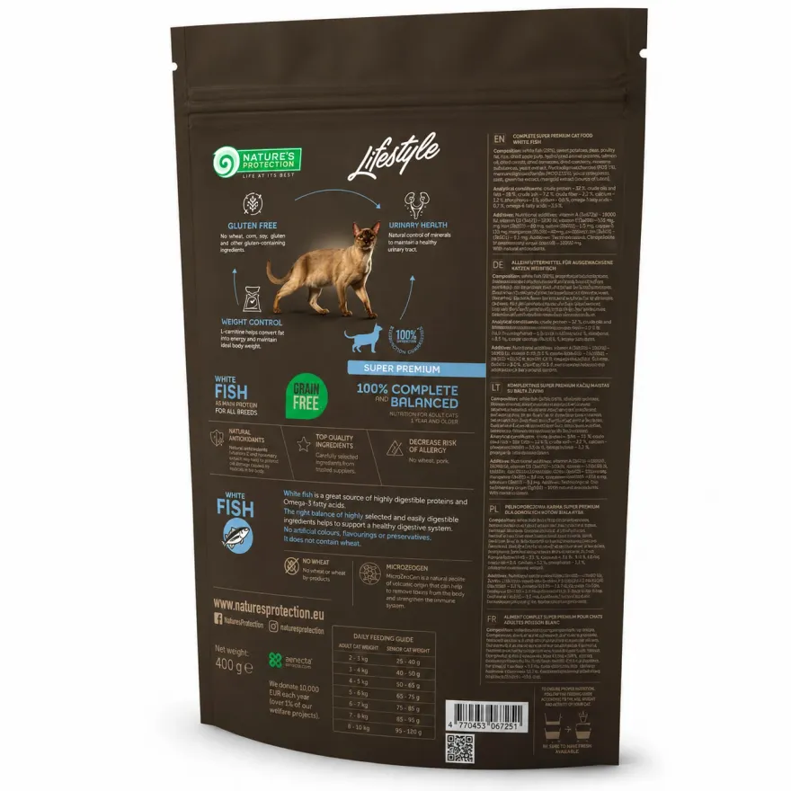 Сухий корм для стерилізованих котів Nature's Protection Lifestyle Grain Free Cat Adult Sterilised White Fish з білою рибою 400 г