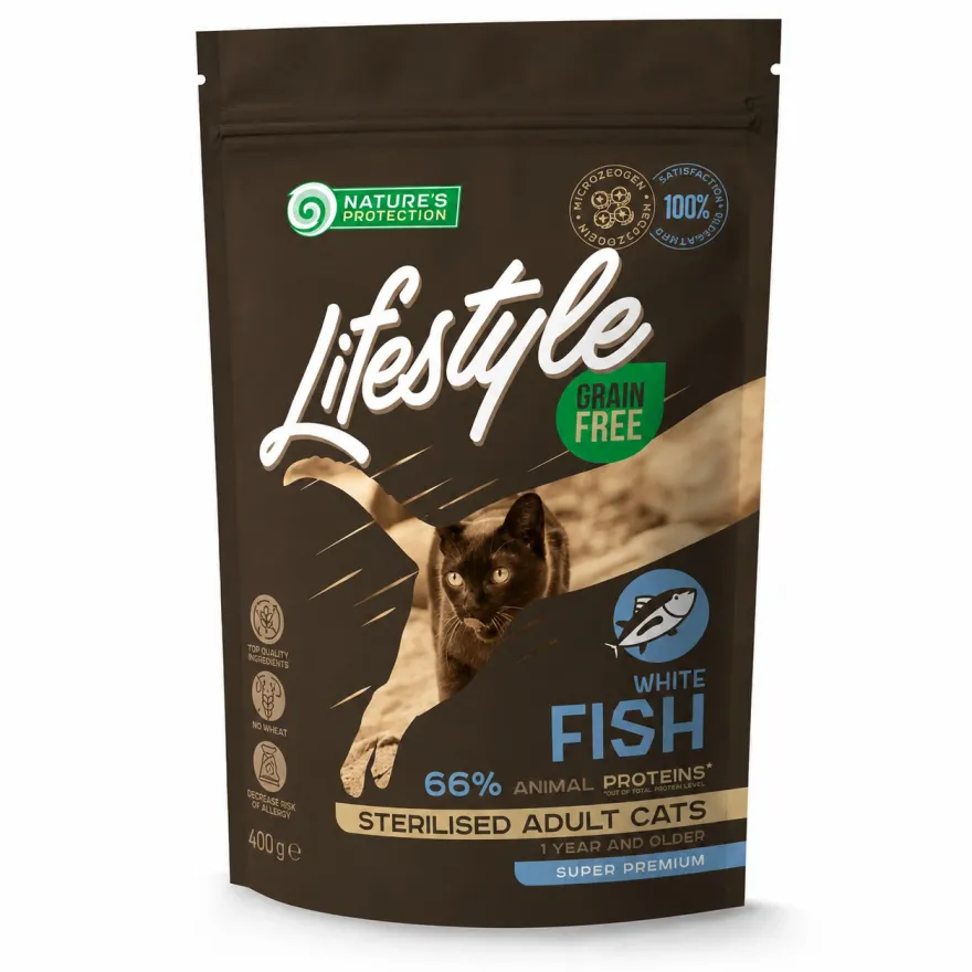 Сухий корм для стерилізованих котів Nature's Protection Lifestyle Grain Free Cat Adult Sterilised White Fish з білою рибою 400 г