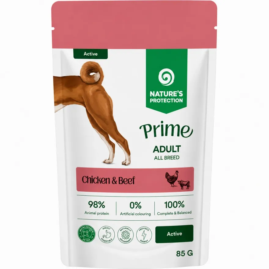Вологий корм для активних собак Nature's Protection Prime Chicken & Beef з куркою та яловичиною в соусі 85 г