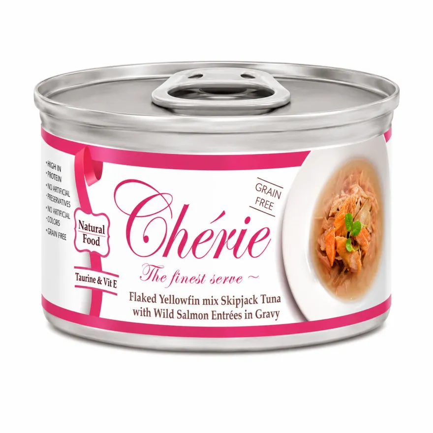 Вологий корм для дорослих котів Cherie Signature Gravy Mix Tuna & Wild Salmon жовтоперий тунець та дикий лосось в соусі 80 г