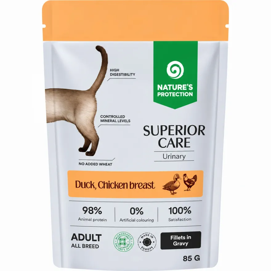 Вологий корм для дорослих котів Nature's Protection Superior Care Urinary Duck&Chicken для сечовидільної системи, з качкою і куркою в соусі 85 г Вологий корм для дорослих котів Nature's Protection Superior Care Urinary Duck&Chicken для сечовидільної системи, з качкою і куркою в соусі 85 г